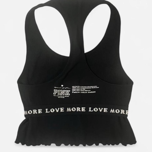 🤍 PINK Victoria's Secret Cropped Tank Top~Women’s Sz XS/S~Black~Ribbed~Racerback - Picture 4 of 7